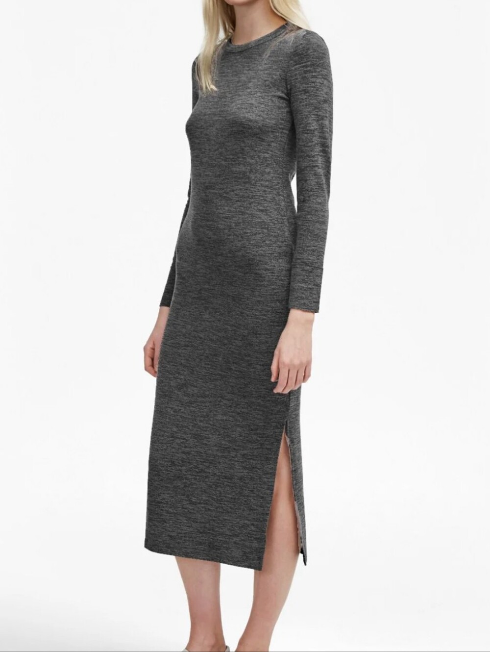 French Connection Heathered Green Charcoal Long Sleeve Bodycon Dress